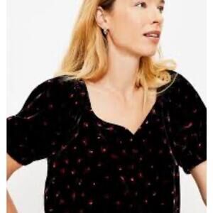 NWT LOFT Velvet Black Blouse with Floral Print 🌹